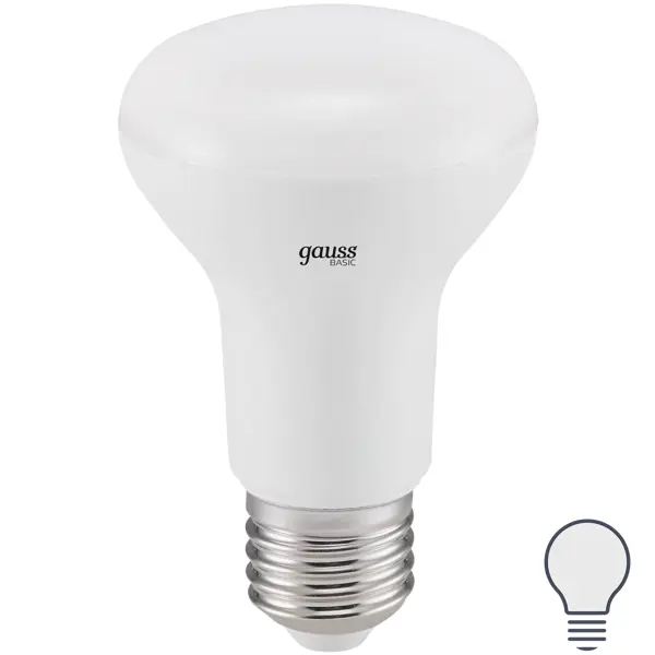 Лампа светодиодная Gauss R63 E27 170-240 В 8.5 Вт гриб матовая 750 лм, нейтральный белый свет