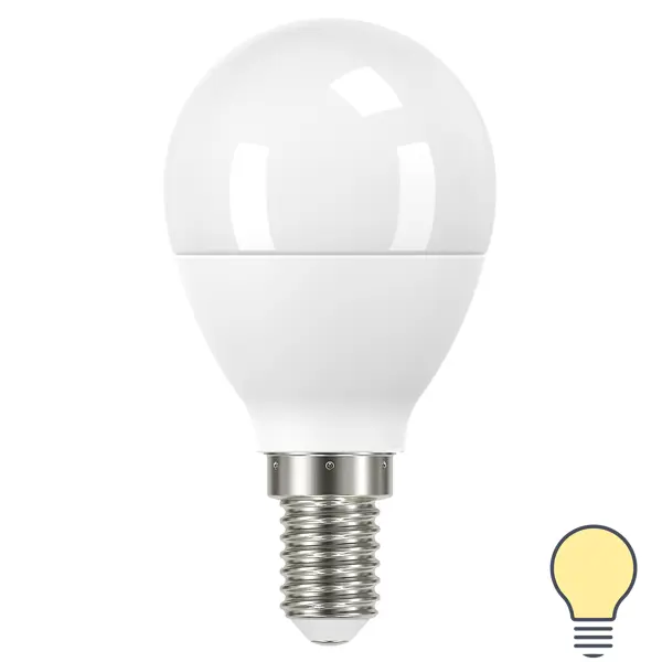 Лампа светодиодная Gauss E14 170-240 В 5.5 Вт шар малый матовая 470 лм, теплый белый свет