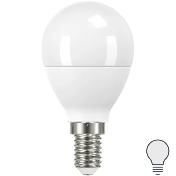 Лампа светодиодная Gauss E14 170-240 В 7.5 Вт шар малый матовая 600 лм, нейтральный белый свет