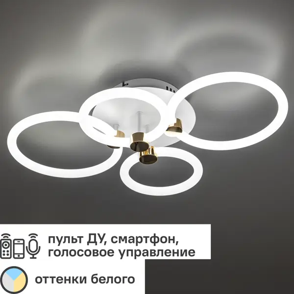 Люстра потолочная светодиодная диммируемая Ritter Ottimo 51612 9 с Алисой и пультом 100Вт 45м? 2700K-6400К цвет белый/золотой