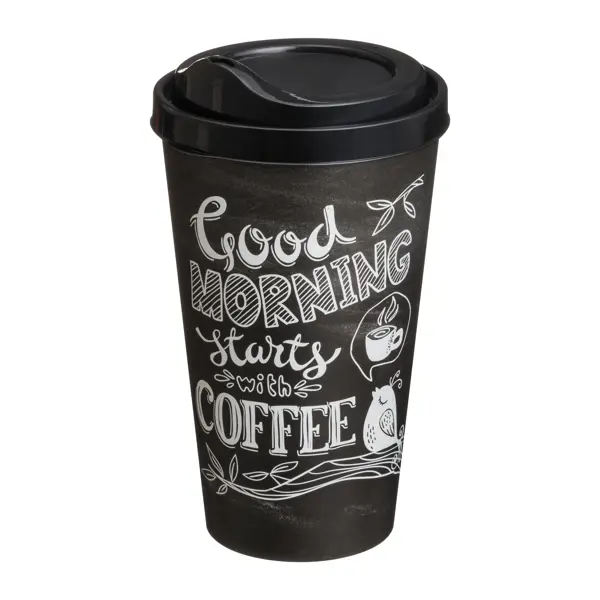 Стакан с крышкой Delinia Good Morning Starts With Coffee 550 мл пластик цвет черный