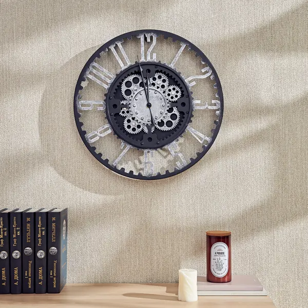 Часы настенные Dream River Шестеренки GH61159 круглые металл цвет черный бесшумные ?40