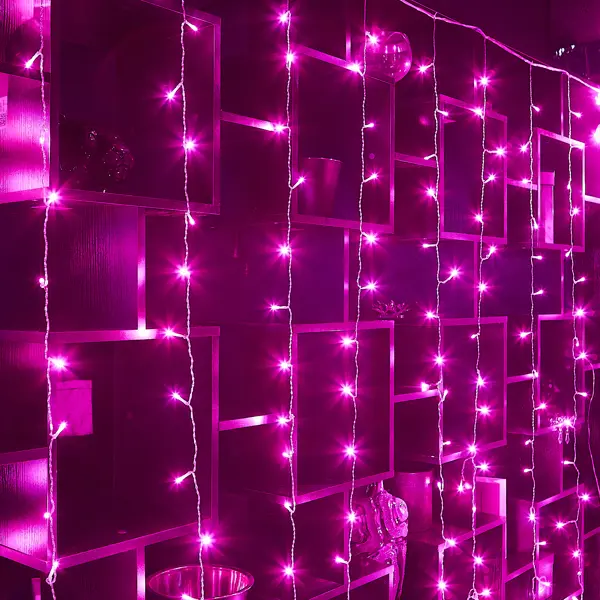 Гирлянда светодиодная занавес Uniel электрическая 3x2 м розовый свет 8 режимов 160 ламп цвет прозрачный