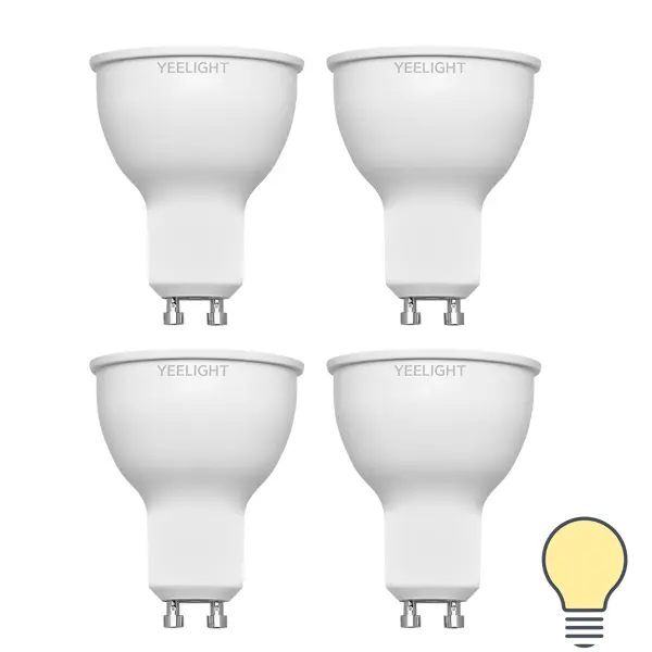 Набор умных ламп светодиодных Yeelight GU10 200-240 В 5 Вт спот прозрачная 350 лм теплый белый свет для диммера, 4 шт