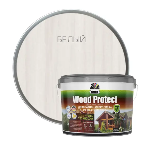 Пропитка для древесины Dufa Wood Protect полуматовая белая 9 л