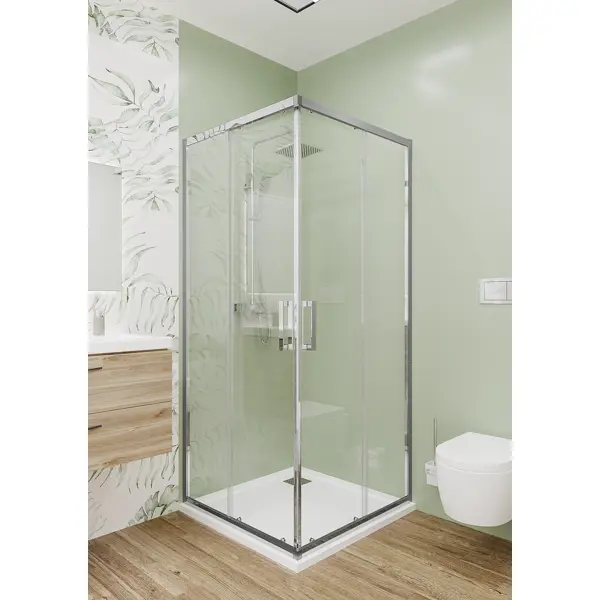 Душевой уголок Март Квадро квадратный 90x90 см хромированный профиль прозрачное стекло раздвижной