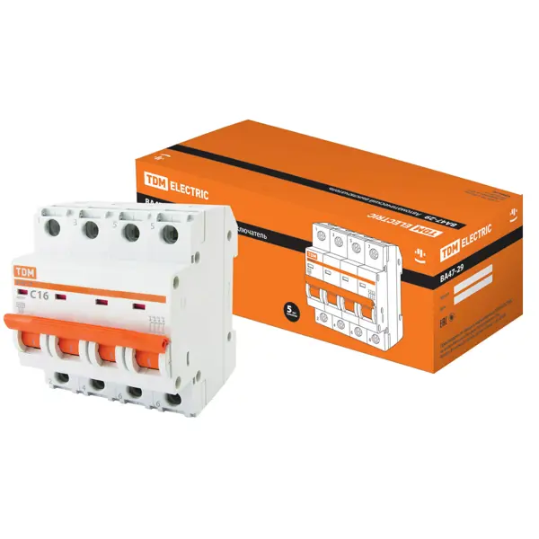 Автоматический выключатель TDM Electric ВА47-29 4Р C16 A 4.5 кА