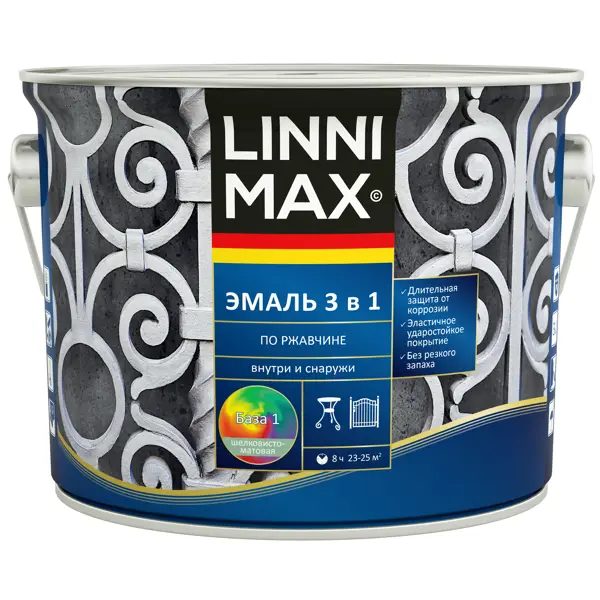 Грунт-эмаль по ржавчине 3 в 1 Linnimax цвет белый полуматовый база Б1 2.5 л
