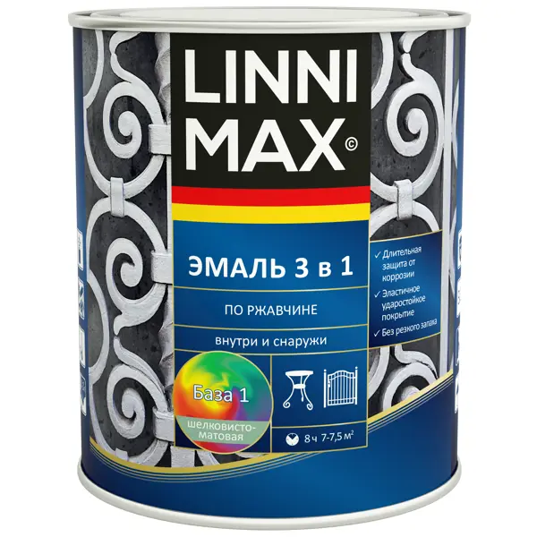 Грунт-эмаль по ржавчине 3 в 1 Linnimax цвет белый полуматовый база Б1 0.75 л