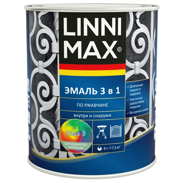 Грунт-эмаль по ржавчине 3 в 1 Linnimax цвет прозрачный полуматовый база Б3 0.69 л