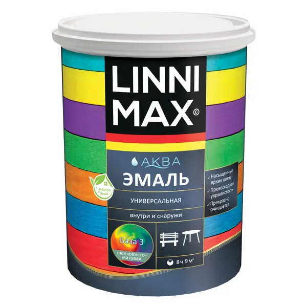 Эмаль универсальная Linnimax Аква шелковисто-матовая цвет прозрачный база 3 0.85 л