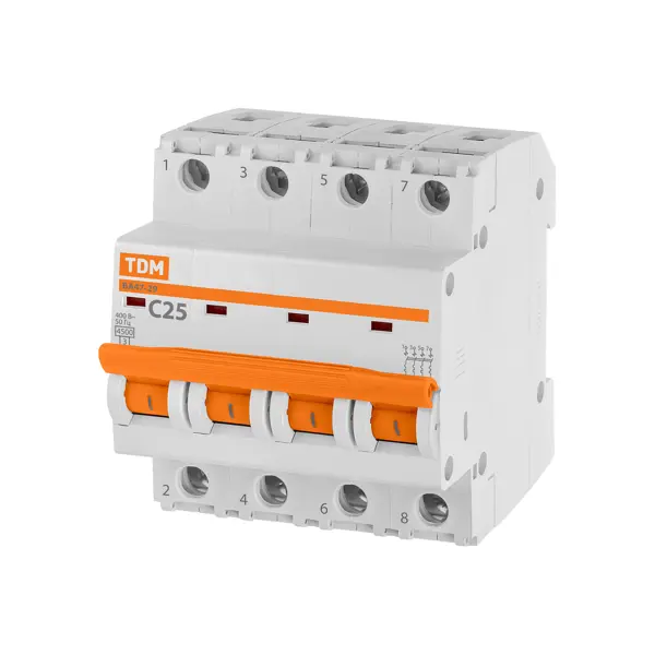 Автоматический выключатель TDM Electric ВА47-29 4Р C25 A 4.5 кА